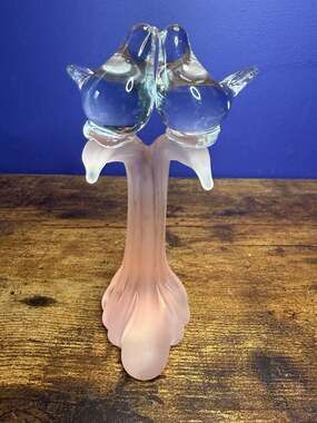 Crowning Touch Collection Frosted Pink Glass Kissing Lovebirds Figurine